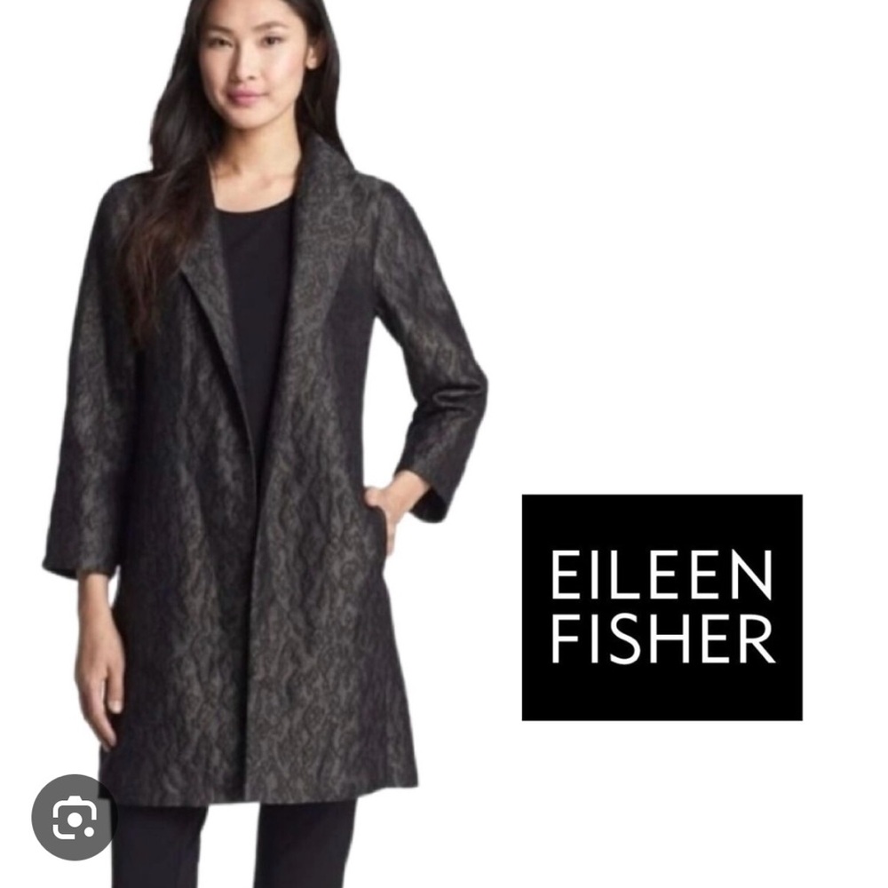 Eileen Fisher Ikat Embers jacket, Sz. S, black and silver. Perfect on its own!